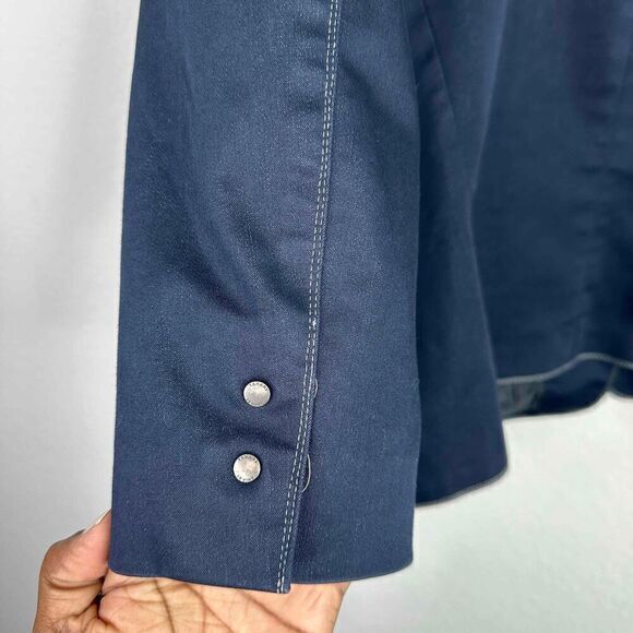 Tahari Blazer Womens Size 16 Blue Contrast Stitching Button Preppy Office Jacket - Picture 3 of 5